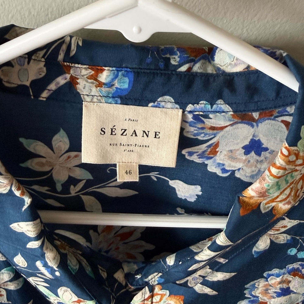 Sezane Pierro Shirt Navy Bloom - Size 14 - Picture 6 of 6